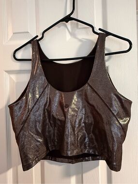 Shimmery Bronze Metallic Crop Tank Top - Women